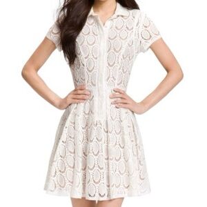 BCBGMaxazria Women’s White Nude Lining Kiran Collared Lace Mini Dress Size 6